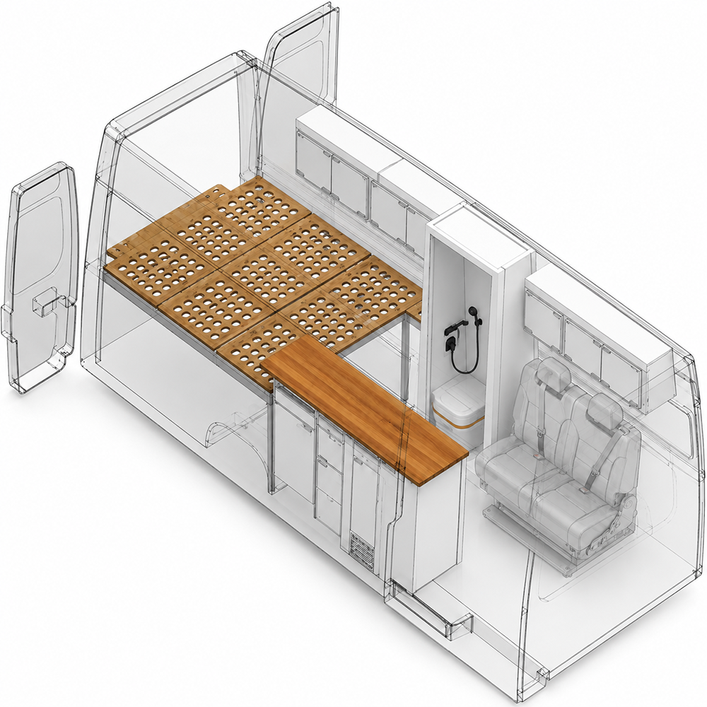 Vankea XS 25" (620 mm) Aluminum Shower for Sprinter, Transit & ProMaster