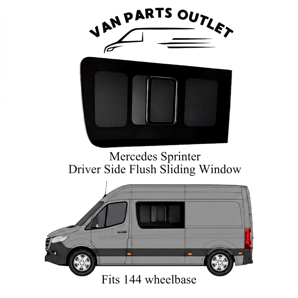 Glacier View Mercedes Sprinter driver side flush sliding window - fits 144 wheelbase (wb-144)
