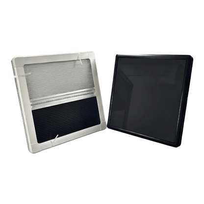 Van skylight window kit with black-out shade and tinted cover, RV van conversion accessory