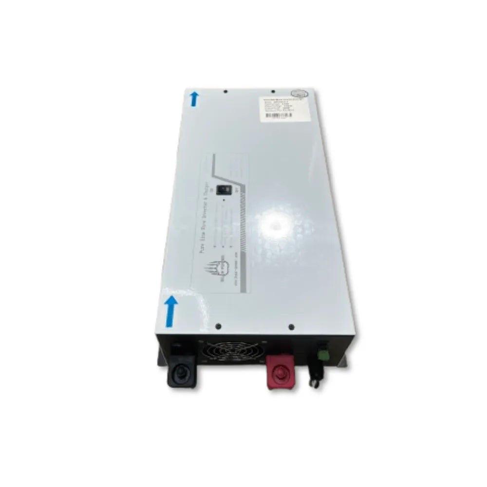 Bear Power inverter charger front panel detail with LCD display and AC outlet for camper van power