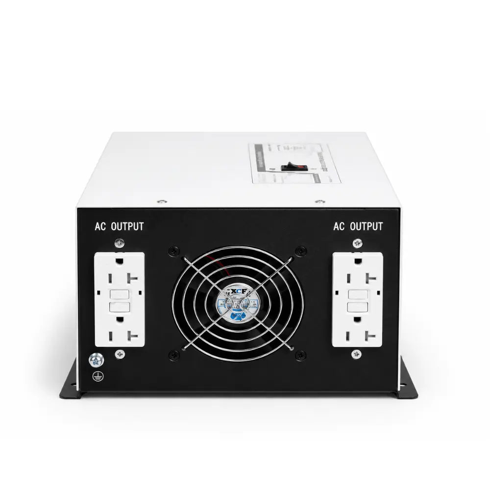 3000W inverter charger heat sink and cooling fan detail for sustained high-load camper van operation