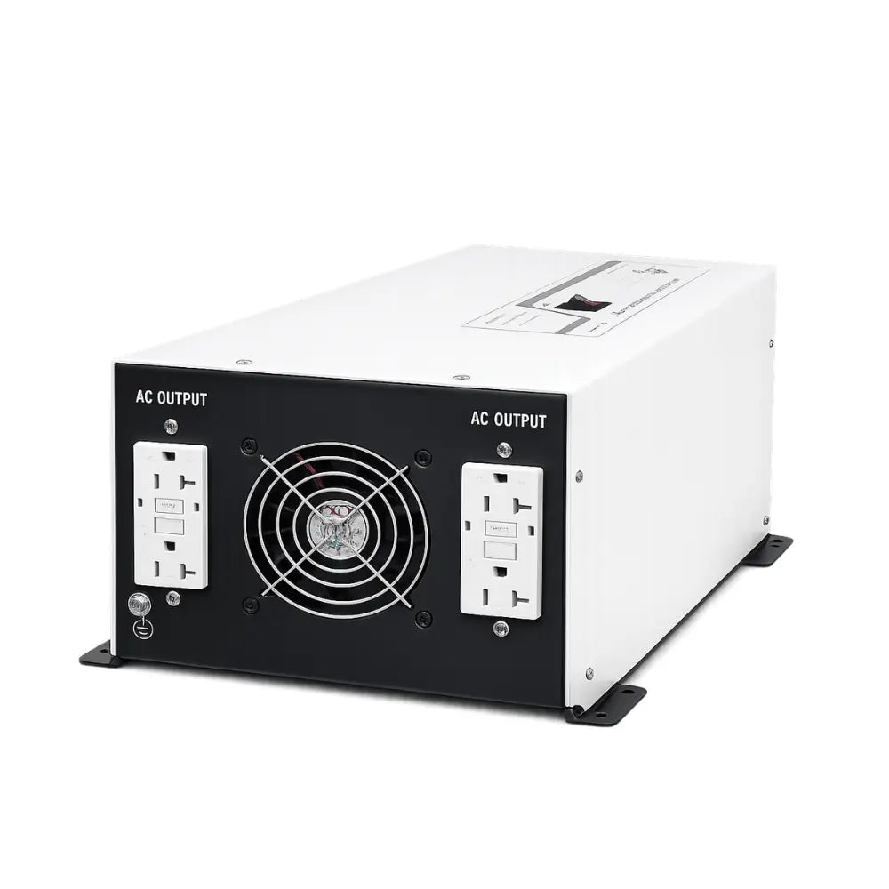 Side view of 3000W 12V inverter charger showing compact wall-mount profile for van electrical bay