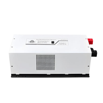 Side view of the 3000W inverter charger showing its ventilation grille, top switch and mounting rail.