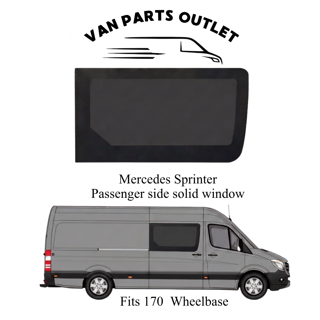 Glacier View Mercedes Sprinter passenger side solid window - fits 170 wheelbase (wb-170 wb-170ext)