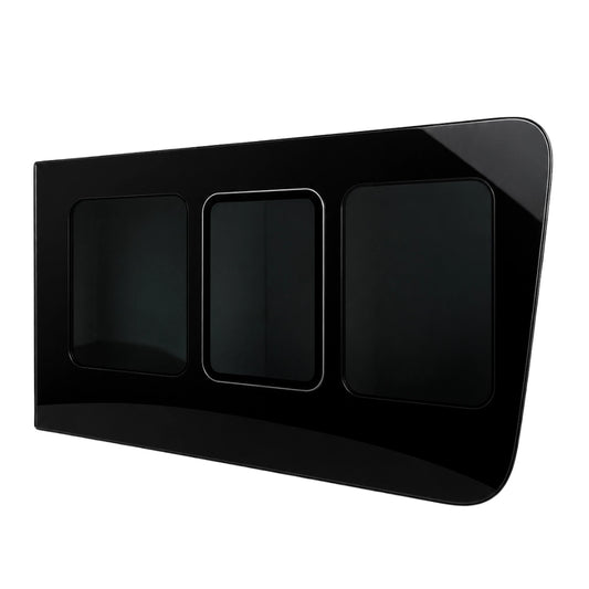 Side view of Glacier View Sprinter sliding door flush window showing seamless OEM-style exterior