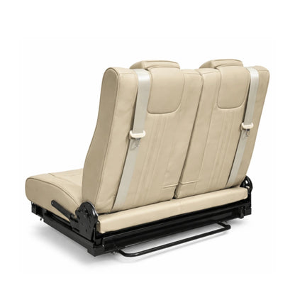 NovaLux Duo SX 80cm double seat in upright travel position with black leather finish for camper van