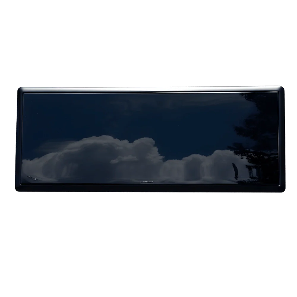 Tinted rectangle van window replacement part with black frame on white background