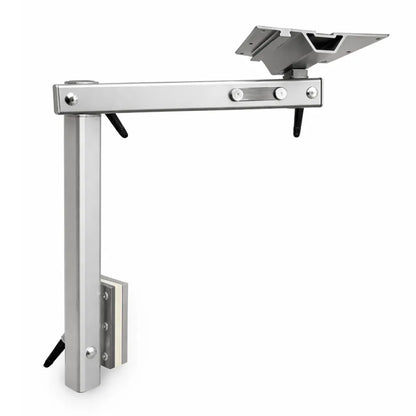 Side view of VanTrix swivel table mount showing heavy-duty steel pivot arm for camper van builds