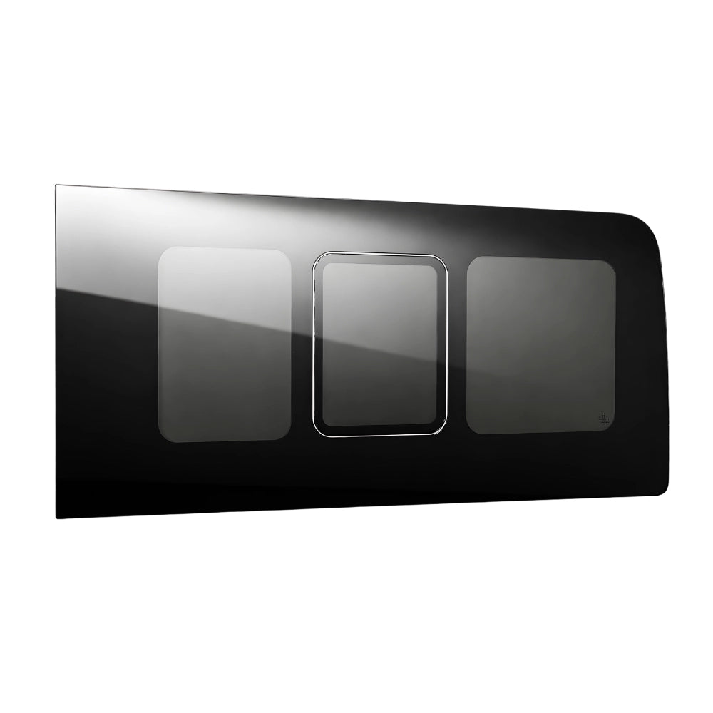 Glacier View Sprinter rear driver-side window kit with mounting hardware for camper van builds