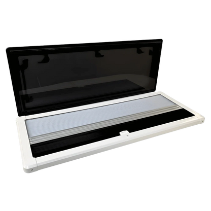 Van roof vent with tinted cover and built-in screen for RV or camper ventilation