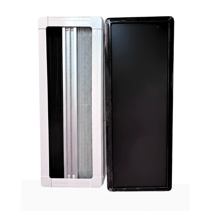 Van air conditioning vent assembly with cover, showing grille and black panel for vehicle HVAC