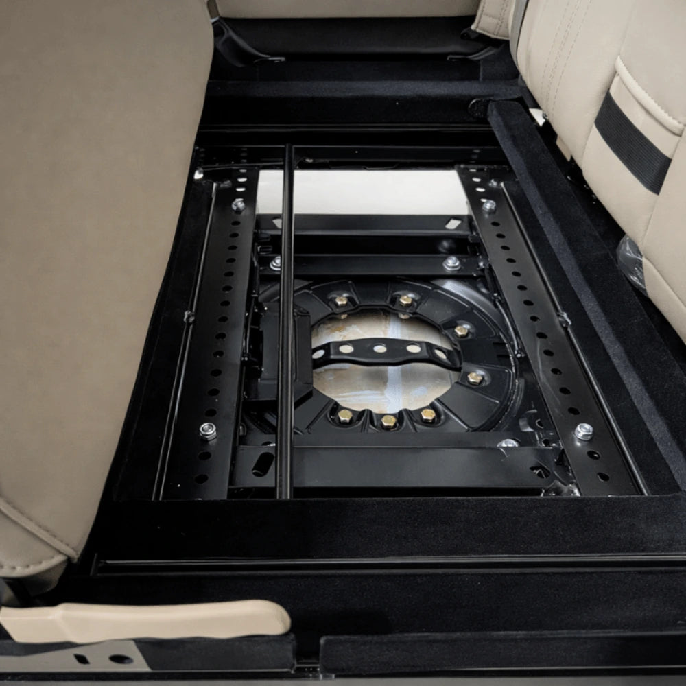 NovaLux SX 33 inch van seat installed in Sprinter showing tight-layout fitment for narrow van interiors