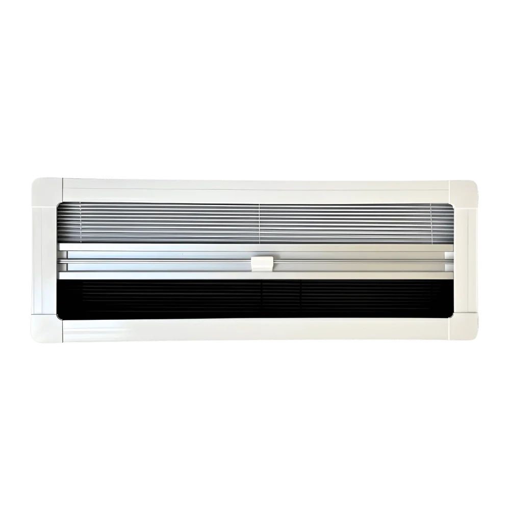 front grille assembly for van air conditioner with white and black horizontal vents