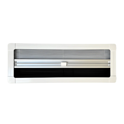 front grille assembly for van air conditioner with white and black horizontal vents