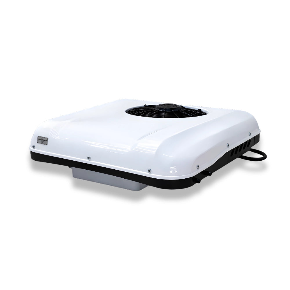Cryonex 12V rooftop AC unit installed on camper van for inverter-free off-grid air conditioning