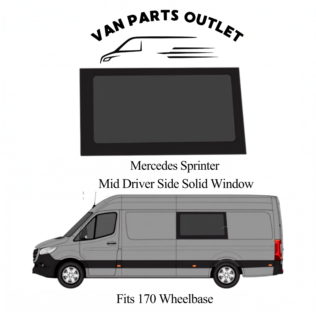 Glacier View Mercedes Sprinter mid driver side solid window - fits 170 wheelbase (wb-170)
