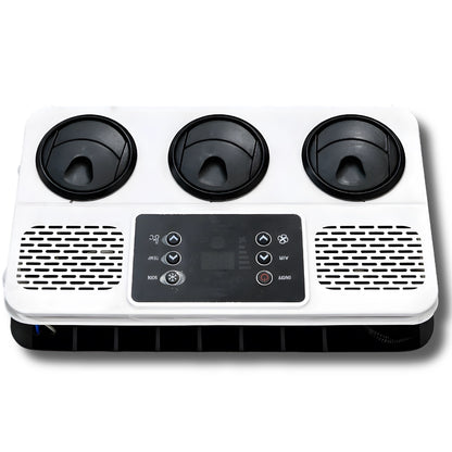 Cryonex X700 rooftop AC unit detail showing high-efficiency 12V DC operation for off-grid van cooling