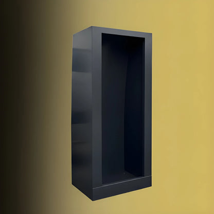 Vankea L 36-inch charcoal aluminum shower enclosure with an open front and integrated pan, displayed against a gold background.