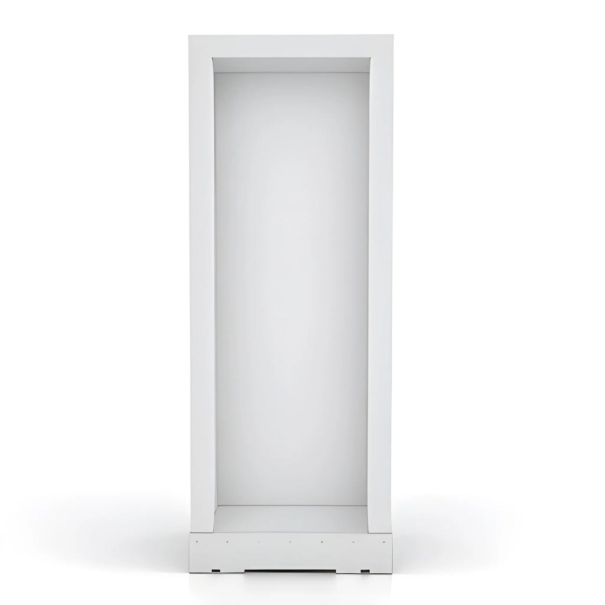 Front view of the Vankea XS 25-inch white aluminum shower enclosure with an empty interior and raised entry threshold.