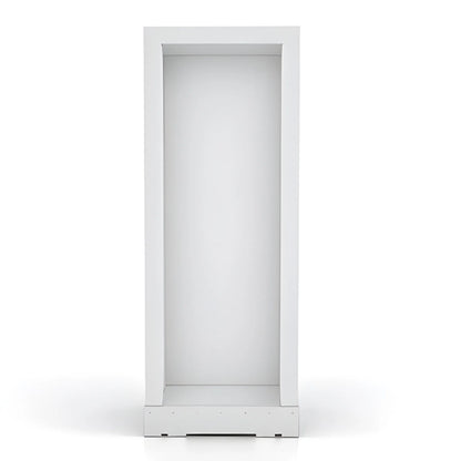 Front view of the Vankea XS 25-inch white aluminum shower enclosure with an empty interior and raised entry threshold.