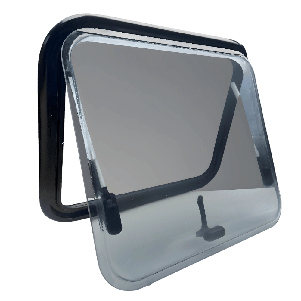 Glacier View bubble awning van window - 19.5 inch curved bubble glass for extra shoulder room in van bunk areas
