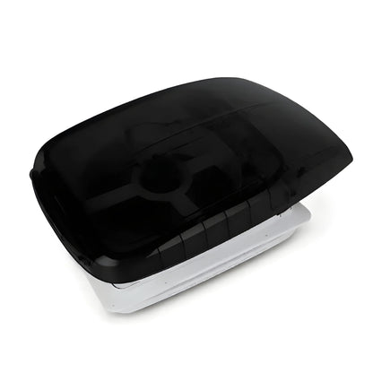 Angled top view of the Cryonex 14 x 14-inch RV and van roof ventilation fan with its black lid closed.