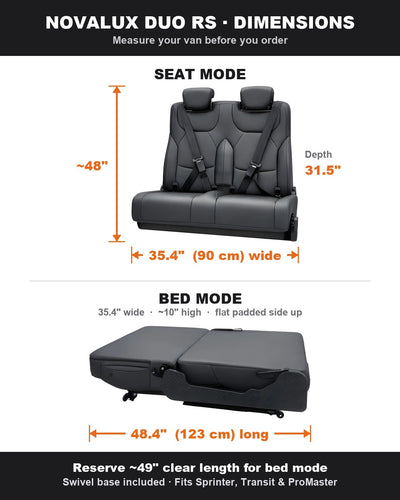 NovaLux Duo RS 35" (90cm) Swivel Seat-to-Bed for Sprinter, Transit & ProMaster