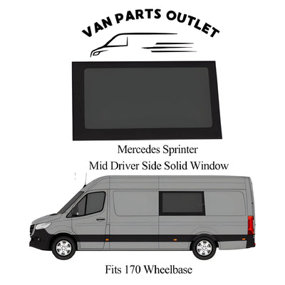 Glacier View Sprinter mid driver-side solid window with a placement illustration for the 170-inch wheelbase.