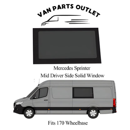 Glacier View Sprinter mid driver-side solid window with a placement illustration for the 170-inch wheelbase.