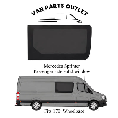 Glacier View Sprinter passenger-side solid window placement diagram showing the sliding-door position on a 170-inch wheelbase van.