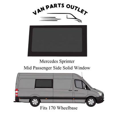 Glacier View Sprinter mid passenger-side solid window with a placement illustration for the 170-inch wheelbase.