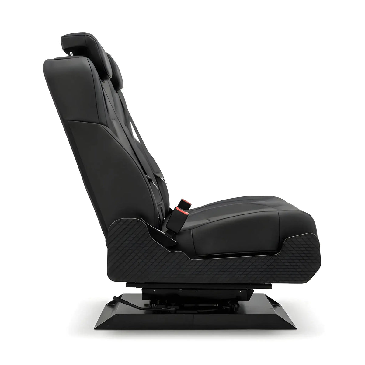 Side view of the NovaLux Duo RS convertible double van seat showing the upright backrest, seat cushion and swivel base.