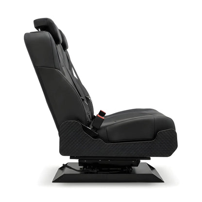 Side view of the NovaLux Duo RS convertible double van seat showing the upright backrest, seat cushion and swivel base.