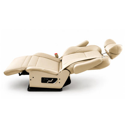 NovaLux Solo Captain Seat with motorized leg rest deployed for relaxed recline position in camper van