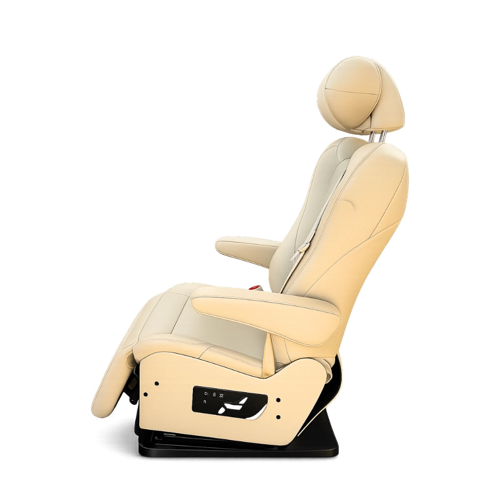 Side view of NovaLux Solo Captain Seat showing 360 degree swivel base and 20 inch seat width for van conversions