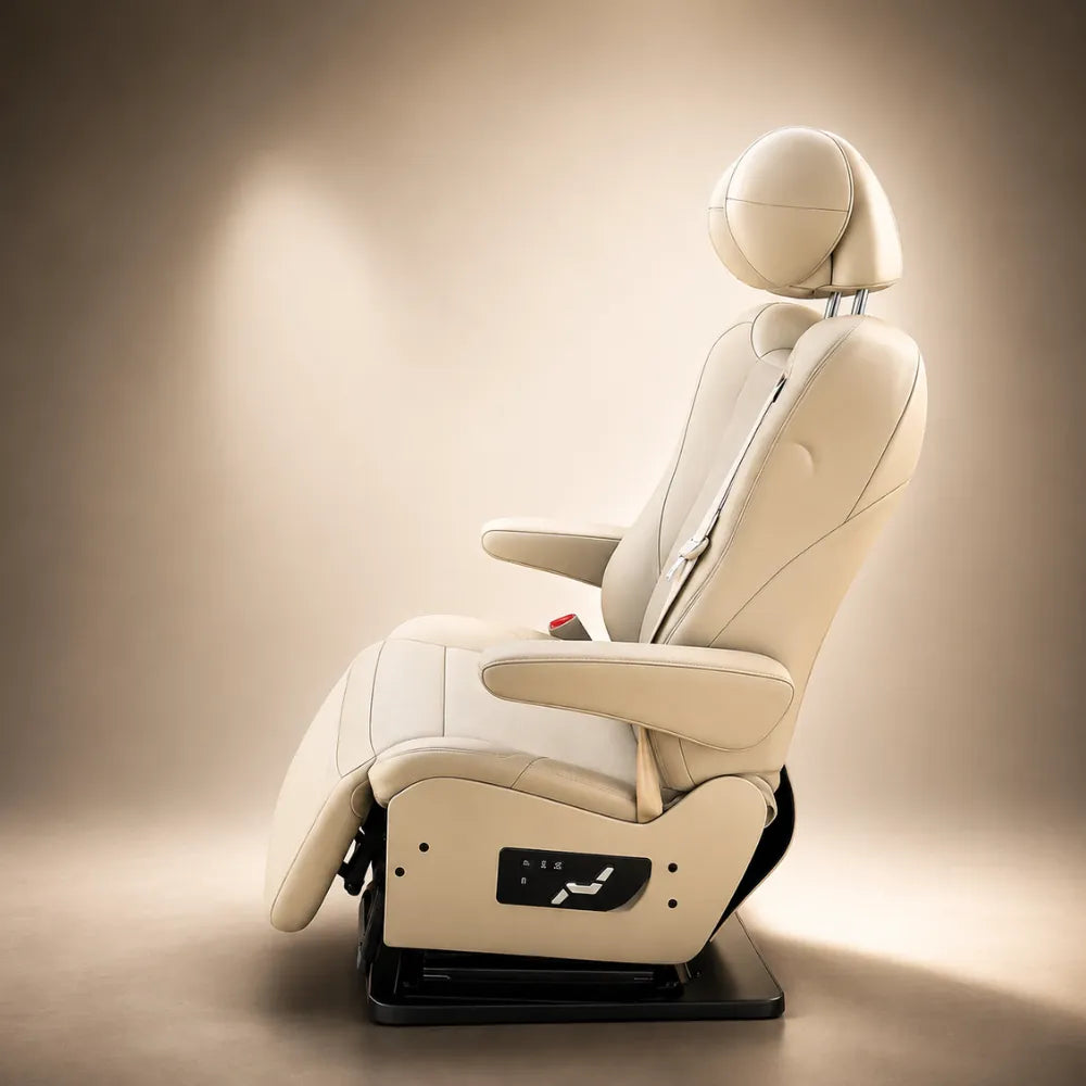 NovaLux Solo Captain Seat back view showing reinforced steel frame and 12V wiring harness