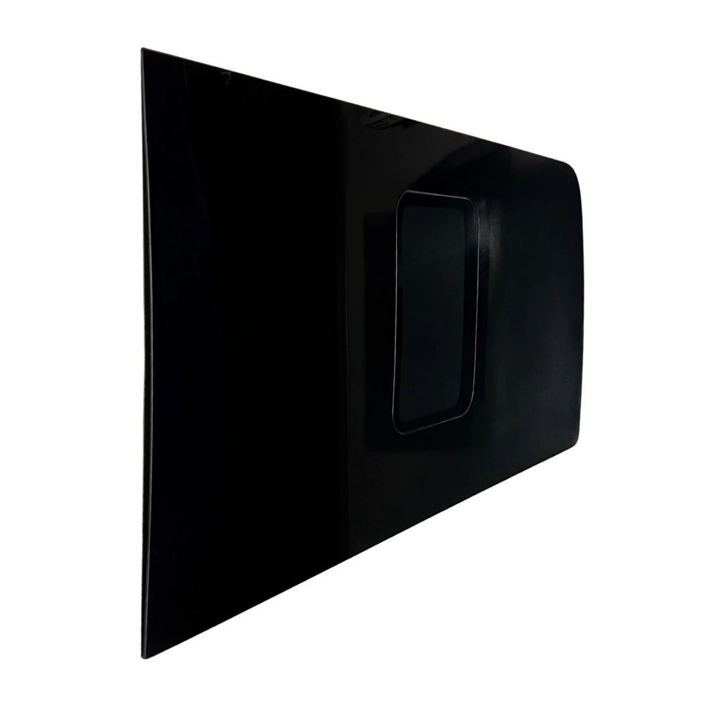 Glacier View Sprinter rear passenger flush window in open position for cross-ventilation airflow