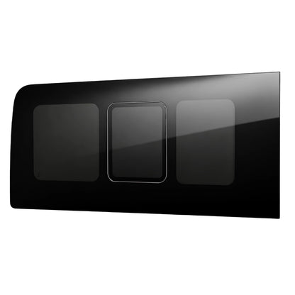 Side view of Glacier View Sprinter rear passenger flush window with factory-style flush body fitment
