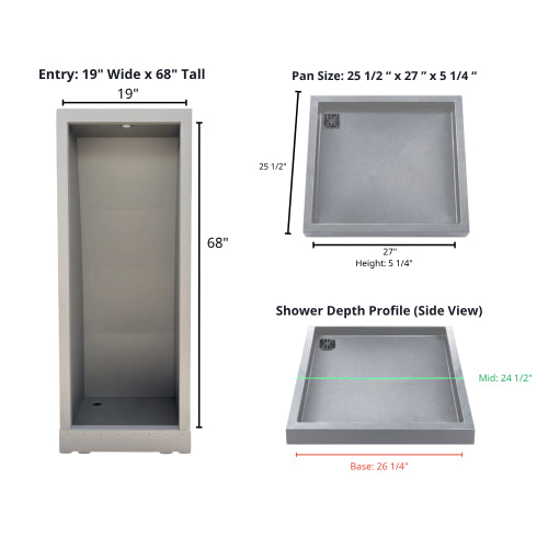 Vankea XS 25" (62cm) Aluminum Shower for Sprinter, Transit & ProMaster