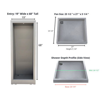 Vankea XS 25" (62cm) Aluminum Shower for Sprinter, Transit & ProMaster