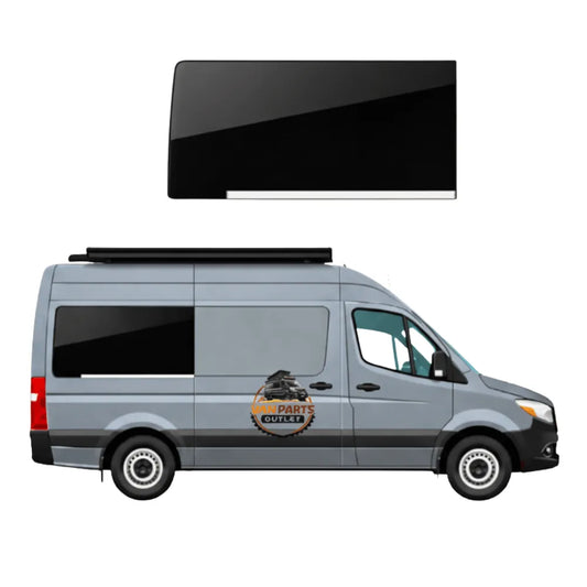 Side view of Glacier View rear passenger fixed window showing seamless flush exterior fitment
