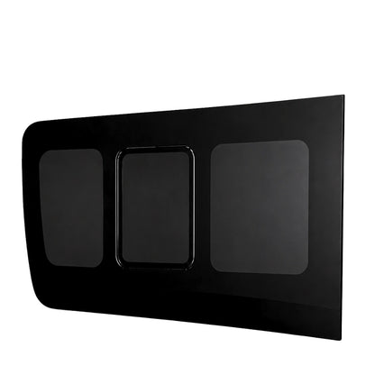Glacier View Sprinter driver-side flush sliding window in open position for high-flow cab ventilation