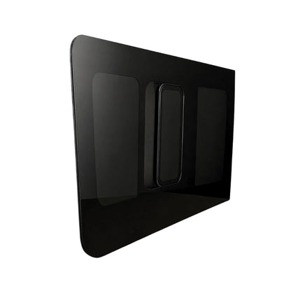 Detail of Glacier View flush window sliding vent and privacy tint for Mercedes Sprinter conversions