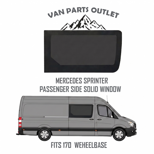 Glacier View Mercedes Sprinter passenger side solid window - fits 170 wheelbase (wb-170 wb-170ext)
